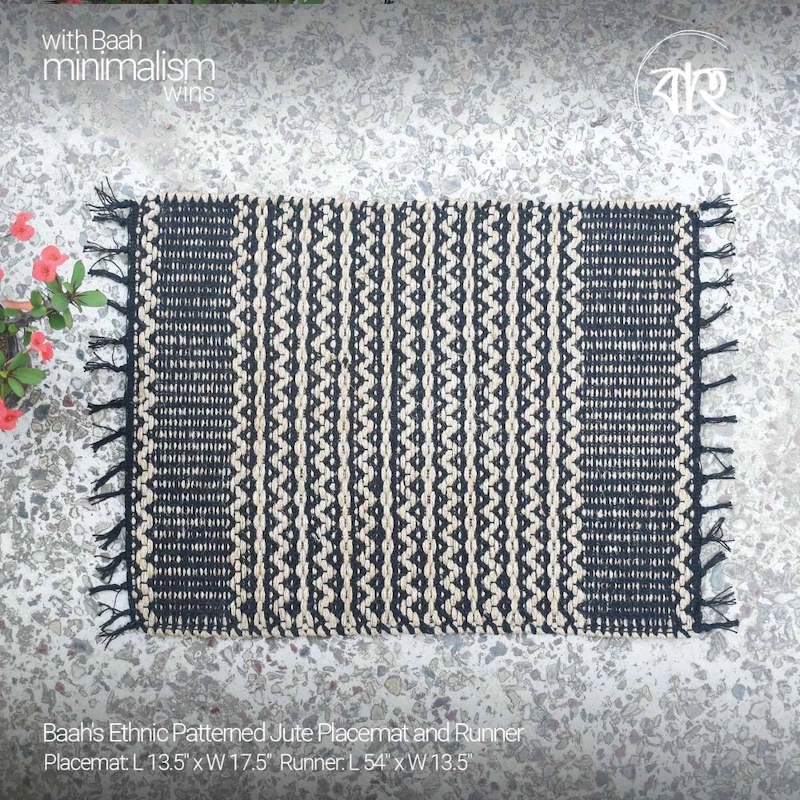 Picture of Baah's Ethnic Patterned Jute Placemat and Runner-Beige