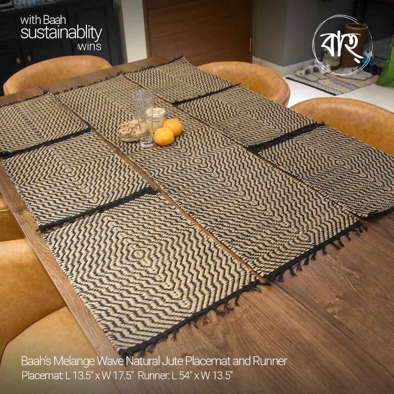 Picture of Baah's Melange Wave Natural Jute Placemat and Runner-Black