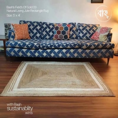 Picture of Field Of Gold 03 Handmade Natural Jute Rug 5'x4'-natural beige