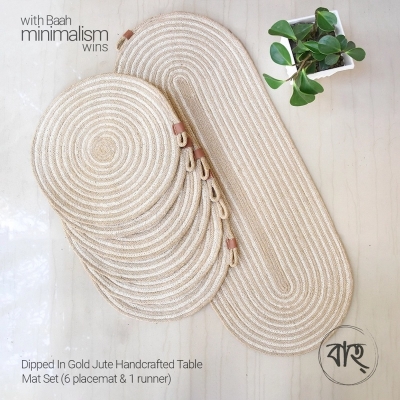 Picture of Dipped In Gold Jute Handcrafted Table Mat Set (6 Placemat & 1 Runner)
