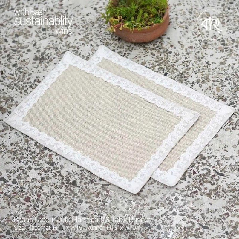 Picture of Baah’s Lace in Jute Placemats & Table Runner-Gold