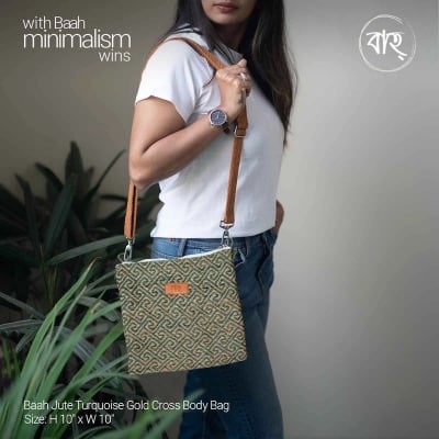 Picture of Baah Jute Turquoise Gold Cross Body Bag-Multicolor