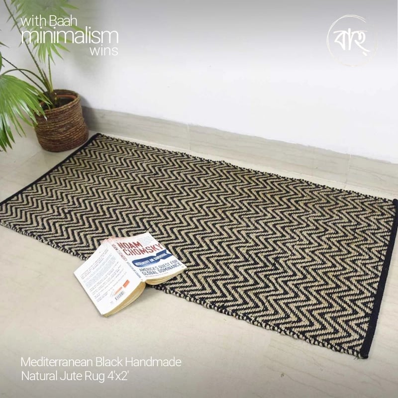 Picture of Mediterranean Black Handmade Natural Jute Rug 4'x2'-Black