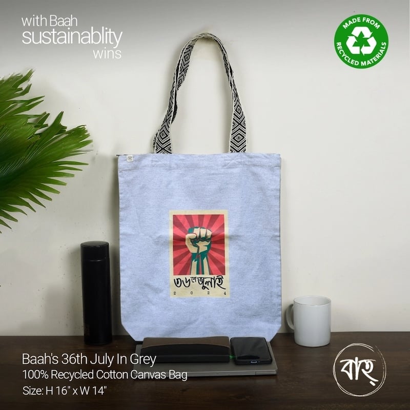 Picture of Baah's 36th July In Grey 100% Recycled Cotton Canvas Bag-Grey