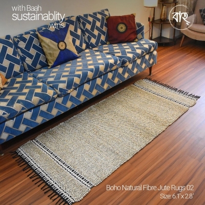 Picture of Boho 02 Handmade Natural Jute Rug 6’.1″x2’8″ from Baah, for your living room, bedroom, office space-Multicolor