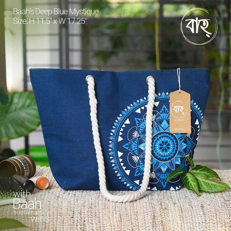 Picture of Baah’s Deep Blue Mystique Jute mix Tote-Multicolor