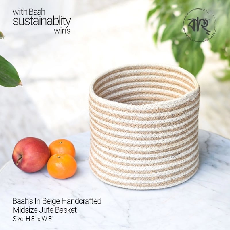 Picture of Baah’s In Beige Handcrafted Midsize Jute Basket-Multicolor