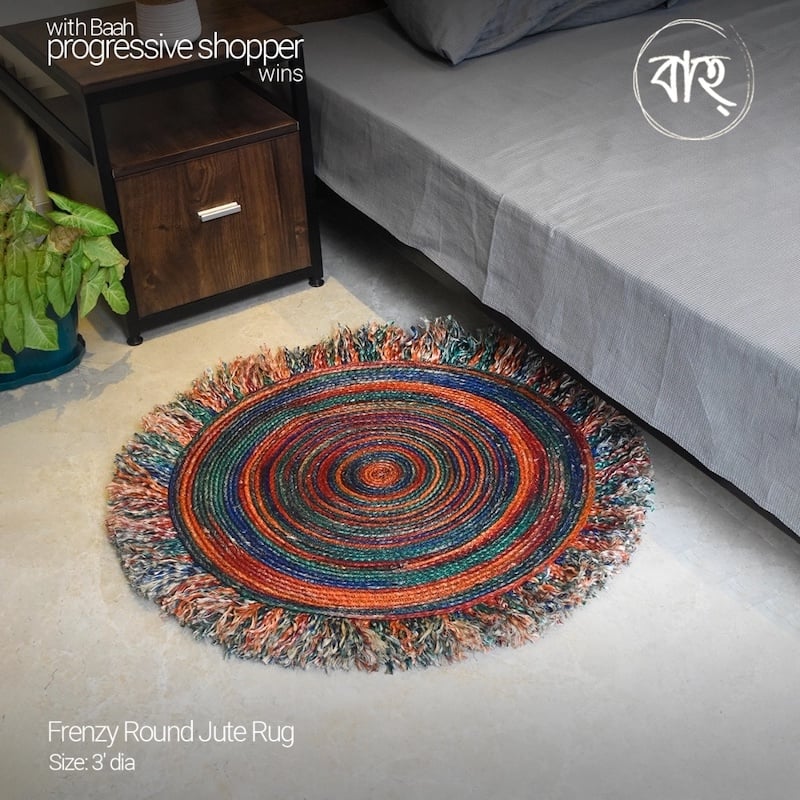 Picture of Frenzy Round Jute Rug 3′ from Baah, for your living room, bedroom, office space-Multicolor