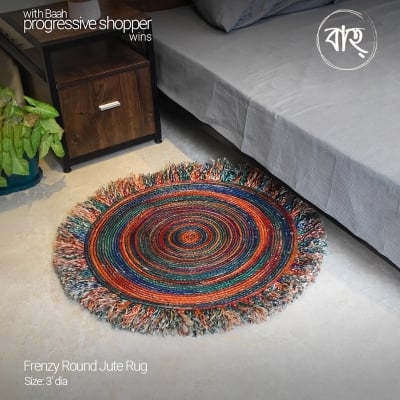 Picture of Frenzy Round Jute Rug 3′ from Baah, for your living room, bedroom, office space-Multicolor