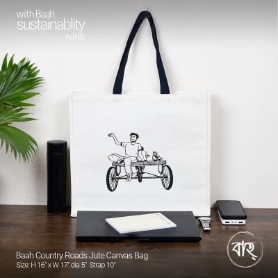 Picture of Baah Country Roads Jute Canvas Bag-White