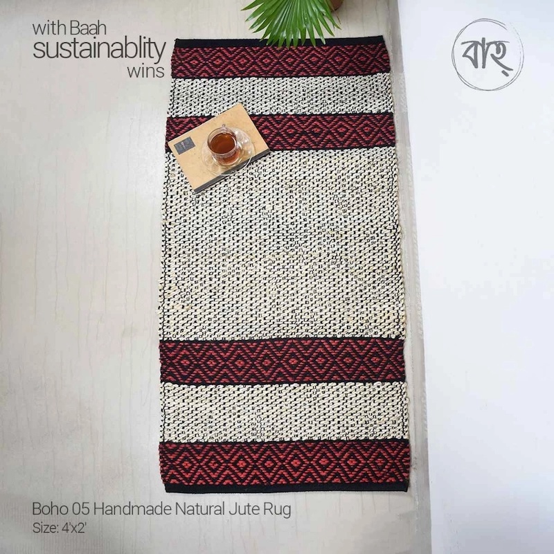 Picture of Boho 05 Handmade Natural Jute Rug 4’x2′-Multicolor