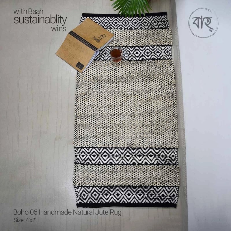 Picture of Boho 06 Handmade Natural Jute Rug 4’x2′-Multicolor