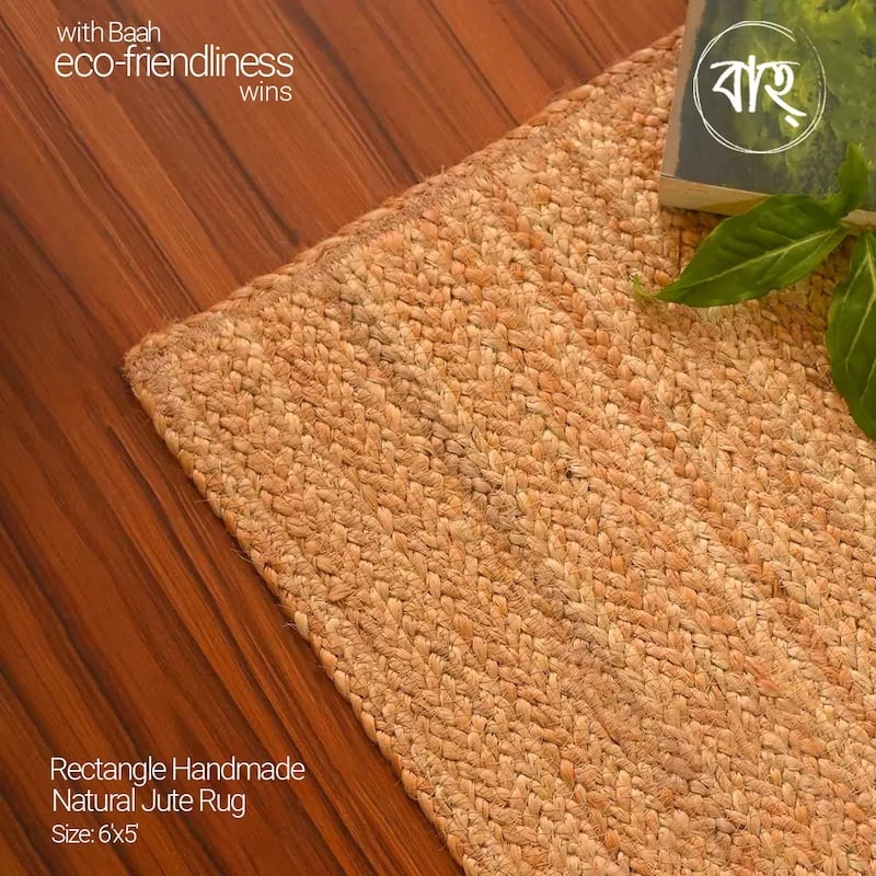 Picture of Rectangle Handmade Natural Jute Rug 6'x5'-natural beige