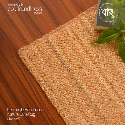 Picture of Rectangle Handmade Natural Jute Rug 6'x5'-natural beige