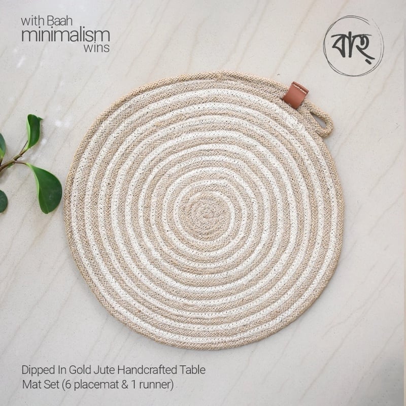 Picture of Dipped In Gold Jute Handcrafted Table Mat Set (6 Placemat & 1 Runner)