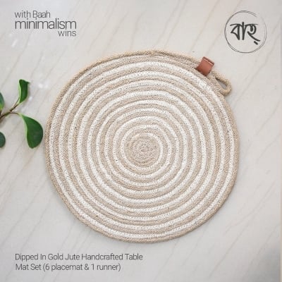 Picture of Dipped In Gold Jute Handcrafted Table Mat Set (6 Placemat & 1 Runner)