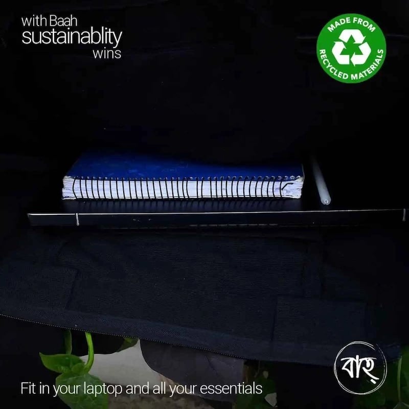 Picture of Recycled Black with Nokshi Cotton Canvas Bag-Black