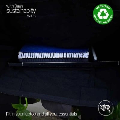Picture of Recycled Black with Nokshi Cotton Canvas Bag-Black