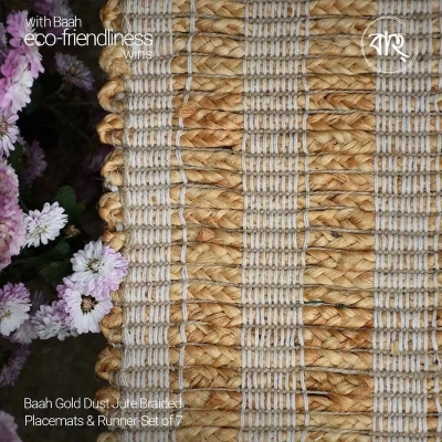 Picture of Baah Gold Dust Jute Braided Placemats & Runner-Set of 7-Gold