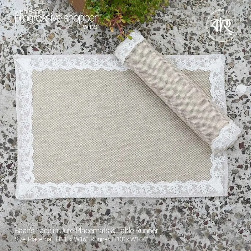 Picture of Baah’s Lace in Jute Placemats & Table Runner-Gold