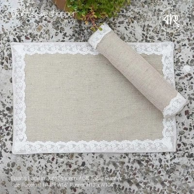 Picture of Baah’s Lace in Jute Placemats & Table Runner-Gold