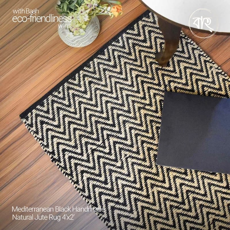 Picture of Mediterranean Black Handmade Natural Jute Rug 4'x2'-Black