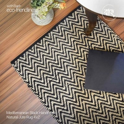 Picture of Mediterranean Black Handmade Natural Jute Rug 4'x2'-Black