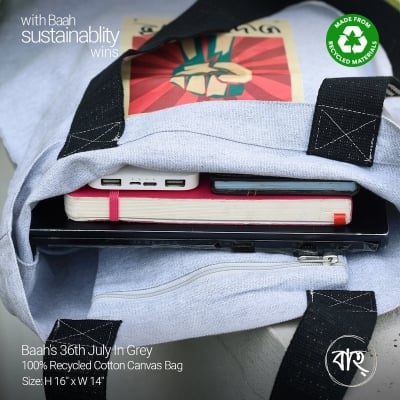 Picture of Baah's 36th July In Grey 100% Recycled Cotton Canvas Bag-Grey