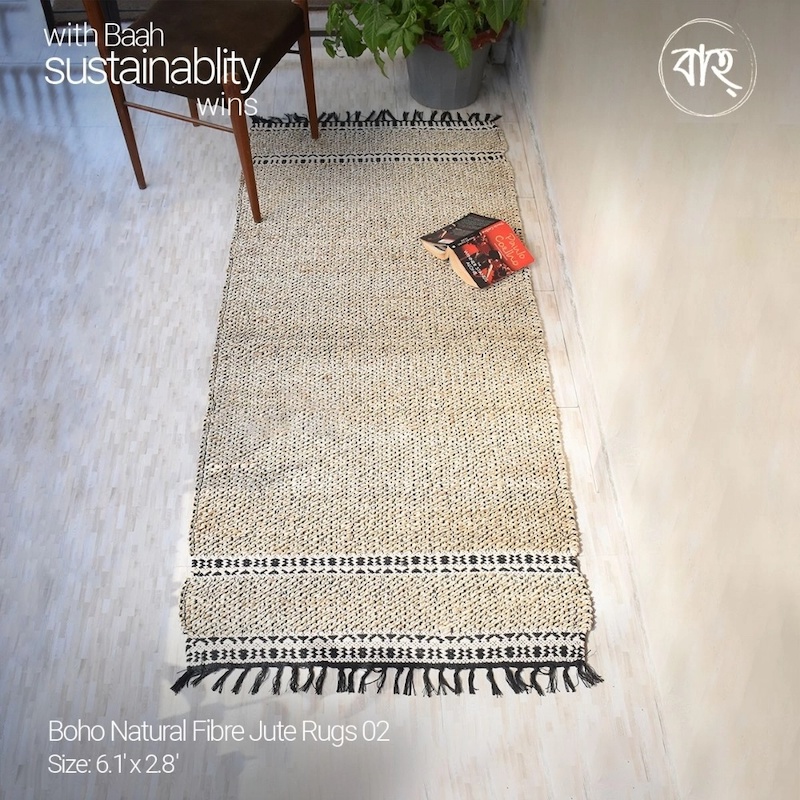 Picture of Boho 02 Handmade Natural Jute Rug 6’.1″x2’8″ from Baah, for your living room, bedroom, office space-Multicolor