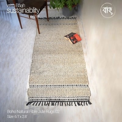 Picture of Boho 02 Handmade Natural Jute Rug 6’.1″x2’8″ from Baah, for your living room, bedroom, office space-Multicolor