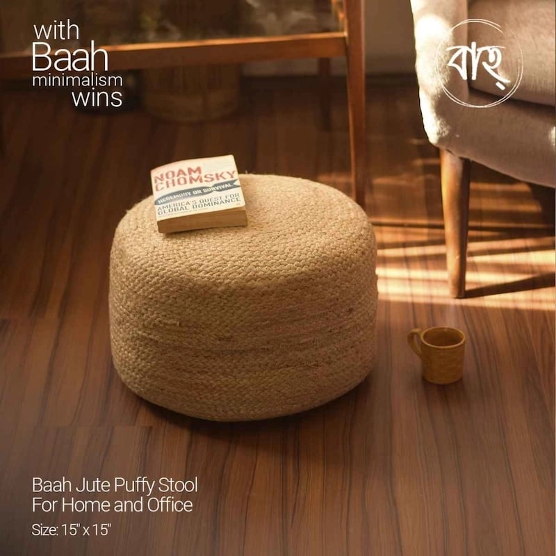 Picture of Baah Jute Puffy Stool For Home and Office-Gold