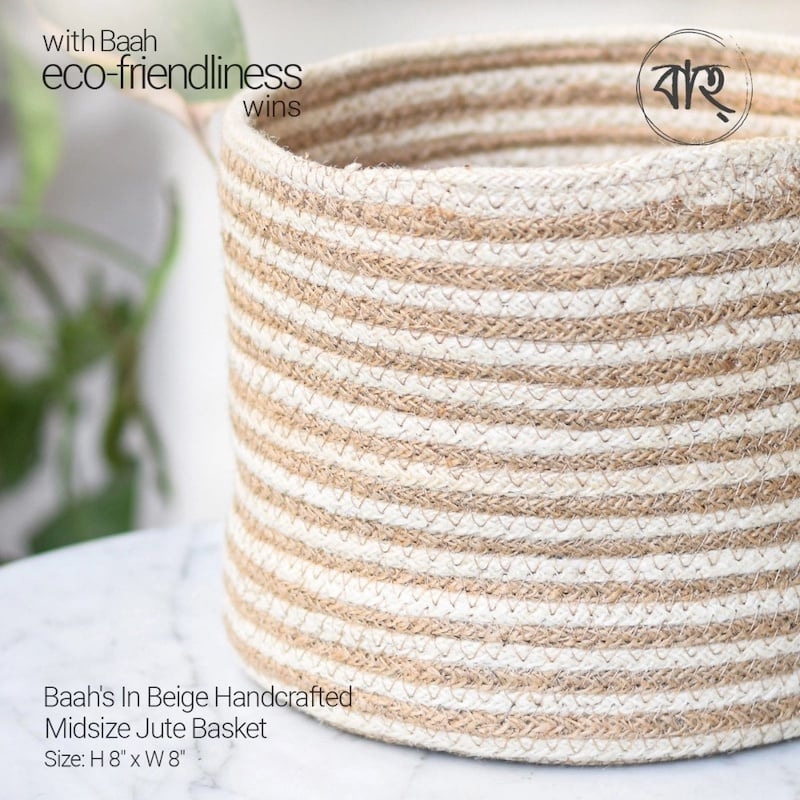 Picture of Baah’s In Beige Handcrafted Midsize Jute Basket-Multicolor