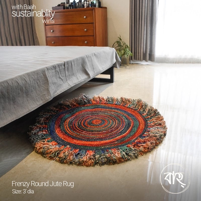 Picture of Frenzy Round Jute Rug 3′ from Baah, for your living room, bedroom, office space-Multicolor