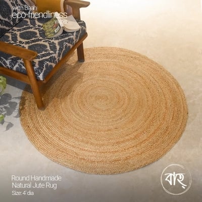 Picture of Round Handmade Natural Jute Rug 4′ from Baah, for your living room, bedroom, office space-Gold