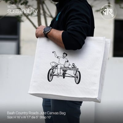 Picture of Baah Country Roads Jute Canvas Bag-White