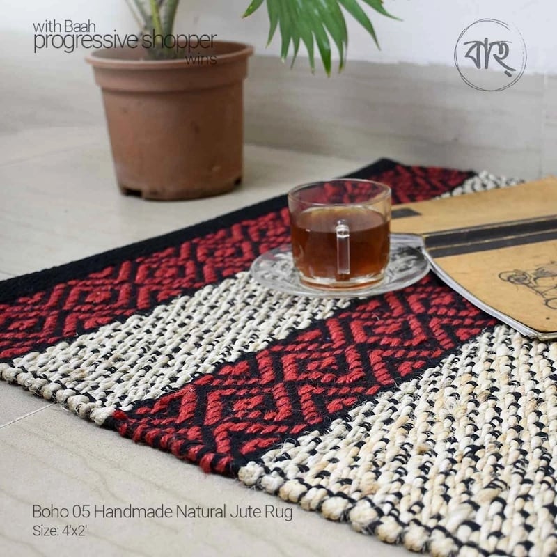 Picture of Boho 05 Handmade Natural Jute Rug 4’x2′-Multicolor