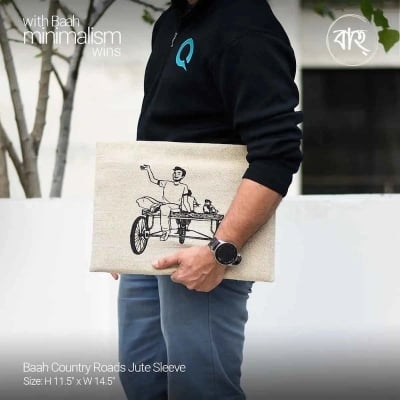 Picture of Baah Country Roads Jute Sleeve & Baah's Upcycled Denim Cross Body Purse-Multicolor