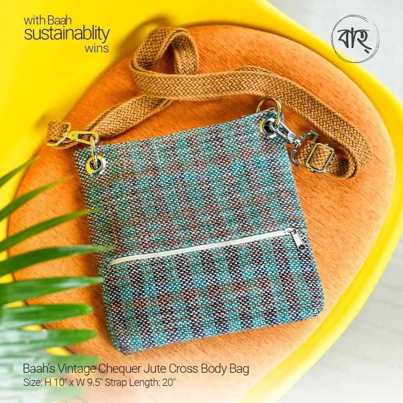 Picture of Baah's On-the-Go Messenger Bag 02 & Vintage Green Chequer Jute Cross Body Bag