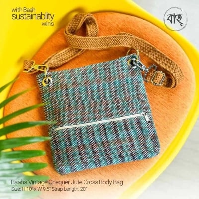 Picture of Baah's On-the-Go Messenger Bag 02 & Vintage Green Chequer Jute Cross Body Bag