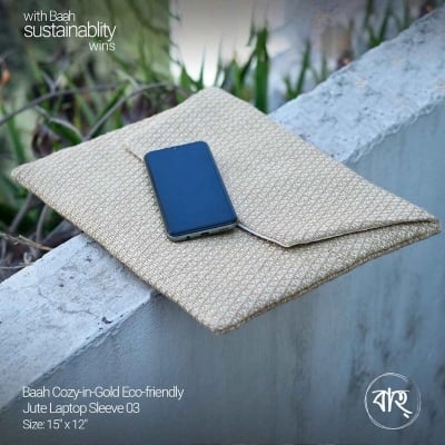 Picture of Baah Cozy-in-Gold Eco-friendly Jute Laptop Sleeve 03-15x12 Inches
