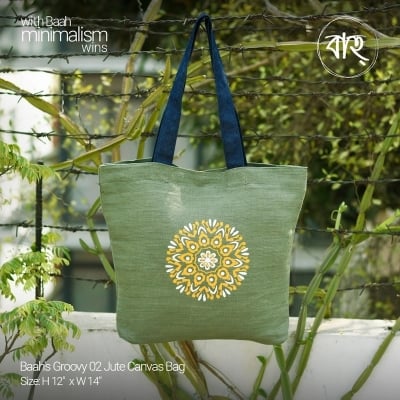 Picture of Baah's Groovy 02 Jute Canvas Bag-Green