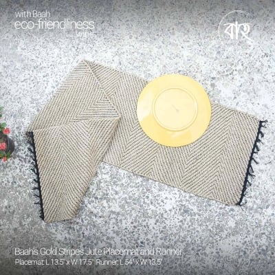Picture of Baah's Gold Stripes Jute Placemat and Runner-Beige