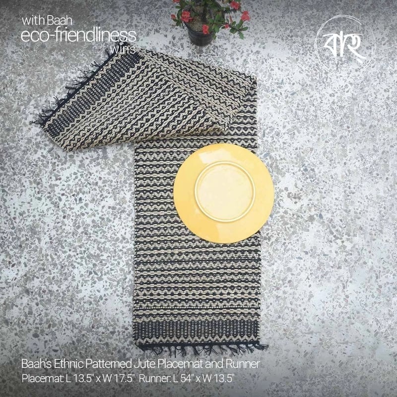 Picture of Baah's Ethnic Patterned Jute Placemat and Runner-Beige