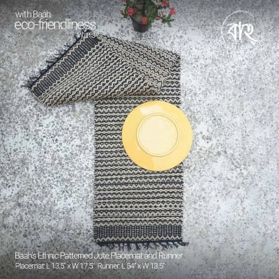 Picture of Baah's Ethnic Patterned Jute Placemat and Runner-Beige