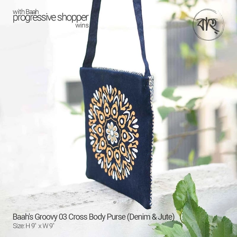 Picture of Baah's Groovy 03 Cross Body Purse (Denim & Jute)-Blue