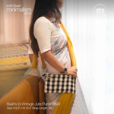 Picture of Baah's On-the-Go Messenger Bag 02 & Baah's In-Vintage Jute Purse B&W-Multicolor