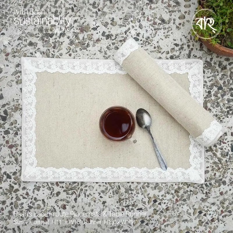 Picture of Baah’s Lace in Jute Placemats & Table Runner-Gold