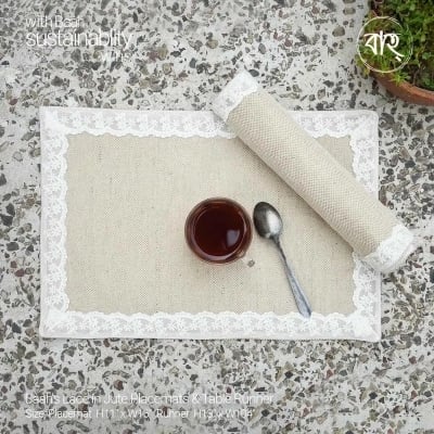 Picture of Baah’s Lace in Jute Placemats & Table Runner-Gold