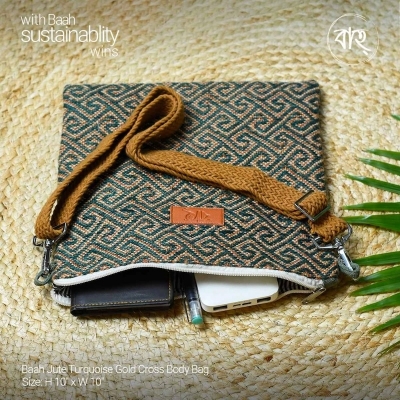Picture of Baah Jute Turquoise Gold Cross Body Bag-Multicolor