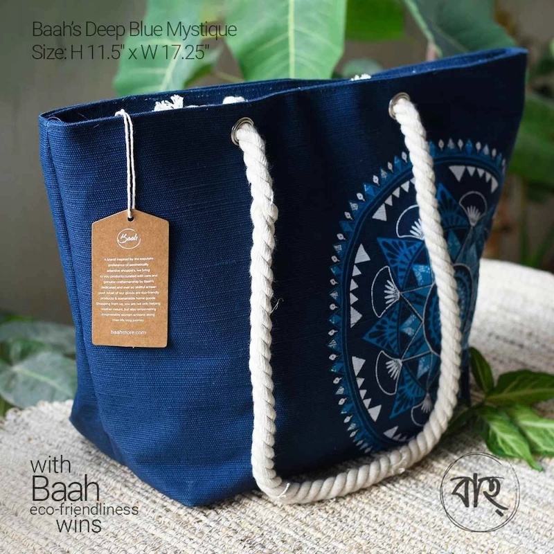 Picture of Baah’s Deep Blue Mystique Jute mix Tote-Multicolor